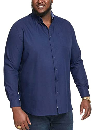 D555 Men's Plus Size Richard Basic Oxford Long Sleeve Shirt in Navy 4XL