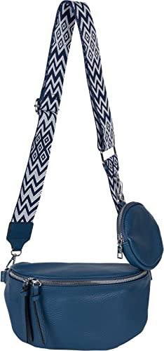 styleBREAKER Damen 2-Teilig Crossbody Bag Halbmond | 24x15x8,5 cm Kunstleder Umhängetasche, 86-138 cm Riemen mit Zick-Zack Rauten Muster, 2-Wege-Zipper, 11 cm Münzbörse.