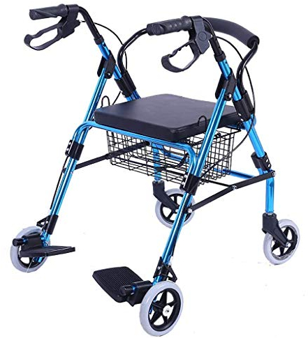 MLAQLS Faltbarer Gehmobilitätshilfe Walker Rollator Einkaufswagen mit Sitz und Handbremse sowie Fußstützenhilfen
