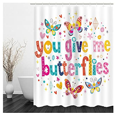 Whoiy Vorhang Dusche 120X180, Bad Vorhang Polyester Duschvorhang Englischer Schmetterling Bunt für Outdoor Hotel