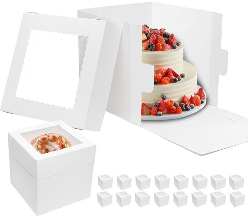 Mcfleet 16 scatole per torte alte 30,5 x 30,5 x 30,5 cm, per torte a livello con finestra, contenitori per torte usa e getta con coperchio, in cartone bianco, grandi scatole da asporto, per matrimoni,