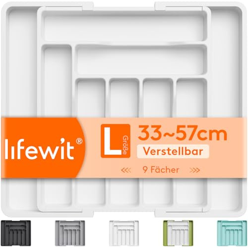 Lifewit Organizador de Cubiertos de Cajón, Bandeja de Cubiertos Expandible, Portacubiertos y Portacucharas, Tenedores, Cuchillos, Almacenador Grande, Blanco