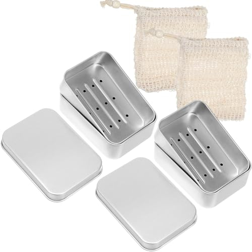 Seifendose aus Aluminium mit Seifensäckchen: 2STK Premium Seifenschale mit Ablaufsieb und Sisal Seifensäckchen Seifenbox für zu Hause oder auf Travel
