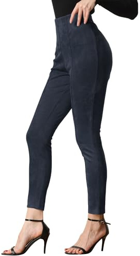 Allegra K Pantalon décontracté Slim en Velours à Taille élastique pour Femme avec Fermeture à glissière latérale et Jambe étroite Bleu Marine M