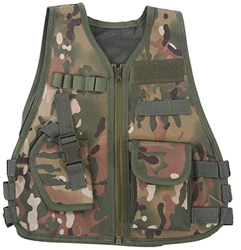 VGEBY Chaleco de Camuflaje para Niños, Chaleco con Escote en V Ajustable para Niños, Transpirable, Resistente Al Desgaste, con Múltiples Bolsillos para Juegos de Caza de Combate