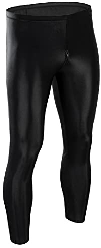 ML-Sport24 Herren Wetlook Leggings Schritt-RV glänzend Stretch Shiny 80% Polyamid 20% Elasthan, XL, Schwarz