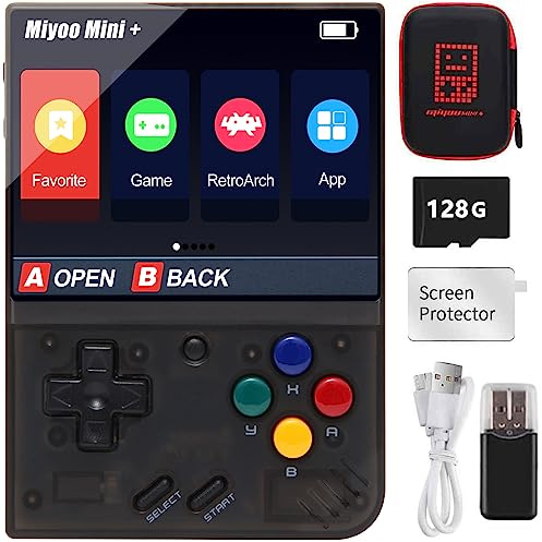 Bärbar spelkonsol för Miyoo Mini Plus med förvaringsfodral, 3,5 bärbar retrovideo-emulator med öppen källkod. Inbyggda 128G TF-kort och över 1 5 000 spel, stöder WiFi