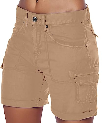 DeaAmyGline Cargo Shorts Damen Sommer - Kurze Hosen Damen Sweatshorts Bermuda Shorts Sommerhose Chino Hose mit Taschen Geknöpfte High Waist Freizeit Arbeitsshorts Cargohose Hot Pants Wandershorts