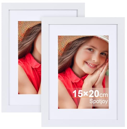 Spotjoy Bilderrahmen 2er Set 15x20 cm mit Passepartout | Holzrahmen Rahmen für Tisch- und Wandmontage Picture Frame mit Acrylglas für Fotos, Poster, Porträts, Weiß