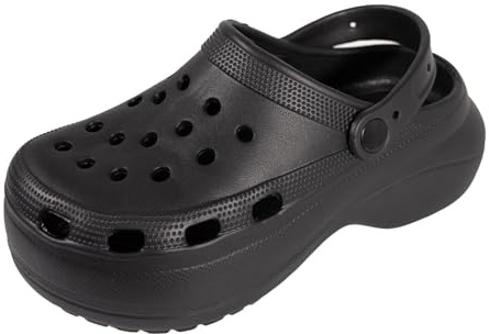 Keanu Ladies Chunky Clogs - Closed Toe Slingback Rubber Platform Shoe Sandal - Sizes 3-8 (Black, Size 8)