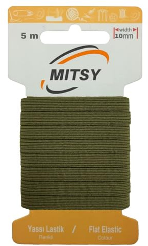 MITSY Bandes élastiques indéchirables pour couture - Largeur : 10 mm - 5 m - Kaki - Solide - Pour pantalons, maison, bricolage, artisanat - Tissus à proximité