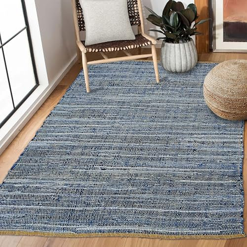 Chardin home Farmhouse Rag Rug 3x5 feet Denim Blue | Cotton & Jute Hand Woven Chindi Rug, Long Boho Rug | Perfect for Hallways, Kitchens, Bathroom, bedrooms | Shades of Blue