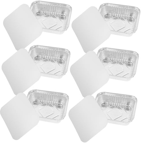 Hoement 50piezas Unidades De Bandejas Desechables De Aluminio Resistentes Al Calor Para Hornear Almacenamiento y Transporte De Alimentos Con Tapa Aptas Para Horno Microondas y Congelador