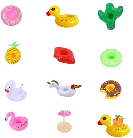 Getränkehalter Pool Aufblasbar Set – 11 Stück Sommer Getränkehalter (Flamingo, Zitrone, Ananas, Einhorn uvm.) Farbenfroh & Urlaubsfeeling – Perfekt für Poolpartys, Strand, Gartenfeiern, Hochzeiten