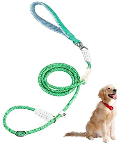 Laisse de dressage pour chiens de taille moyenne de 1,8 m avec poignée rembourrée douce, équipée de boucles de limitation réglables et d'anneaux universels rotatifs (0,8 cm, vert)