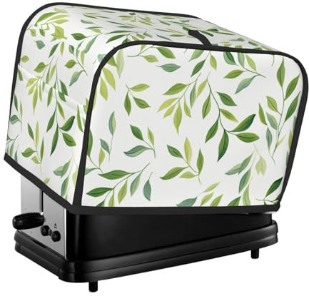 Green Leaves Foliage Print 2 Slice Toaster Cover Fingerprint Bread Maker Protectors,Kitchen Small Appliance Dust Cover