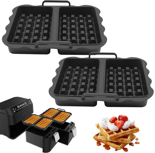 Amlope 2 Piezas Air Fryer Waffles Molde de Silicona para Gofres Inserto para Freidora de Aire Waffles Accesorios para Freidora de Aire Compatible con Ninja AF500EU, AF400EU, AF451EU, SL400EU(Negro)