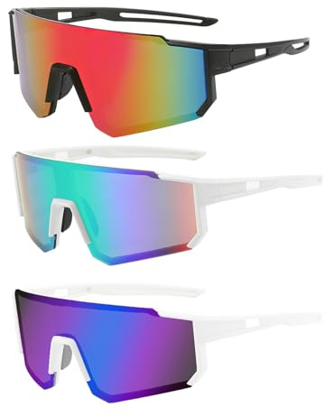 DmDoyy Lunette de cyclisme 3 PCS, Lunette Velo Route Homme Femme-UV400 Protection, Lunette Soleil Pour le Cyclisme, la Moto, la Course, le Ski, le Baseball, la Pêche, Beachvolleyball