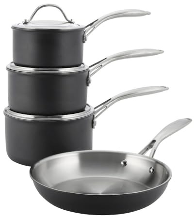 ProCook Professional Bi Ply Stainless Steel Cookware Set - 4 Piece,14/16/18/24 cm, Durable Heavy Duty Pots - Black, Induction Compatible Cooking Pans