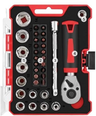 Kfz Werkzeug 35-teiliges 1/4 Zoll-Steckschlüssel-Set Mit Ratschen-Einsatz Und Bit-Steckschlüsselsatz for Die Autoreparatur Werkzeugkoffer