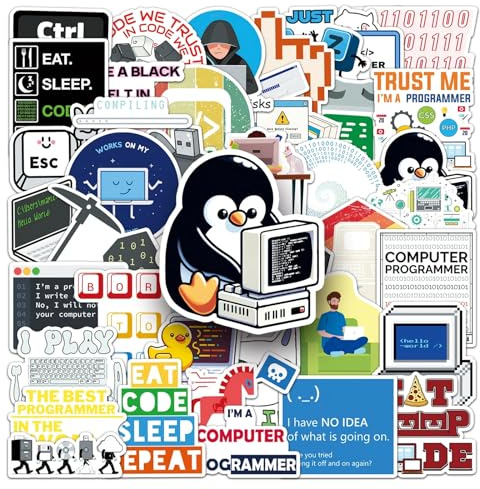 50 Pcs Programming Stickers for Kids Teens Adults Boys Girls Gift,Programmer Stickers Pack for Laptop,Skateboard,Luggage,Car,Bike,Cup,Computer,Water Bottle Decor,Vinyl Waterproof Decals