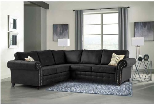 Leather 2C2 Sofa - Dual Arm Settee - Black 5 Seater Corner - Modern Oakland Settees - Luxury High Back Modular Sofas - Comfy Foam Seated Couches for Living Room Indoor Lounge & Furniture Sets