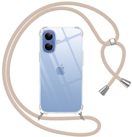 Pnakqil Coque pour iPhone 17 avec Cordon, Transparente Silicone Housse avec Réglable de Collier Anti-Chute Etui pour iPhone 17, Ètuis à Bandoulière 6,3, Kaki