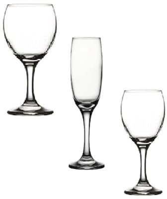 Set 18 Bicchieri Acqua, Vino e Flute Champagne calice Bicchiere da Tavola in Vetro Trasparente Elegante