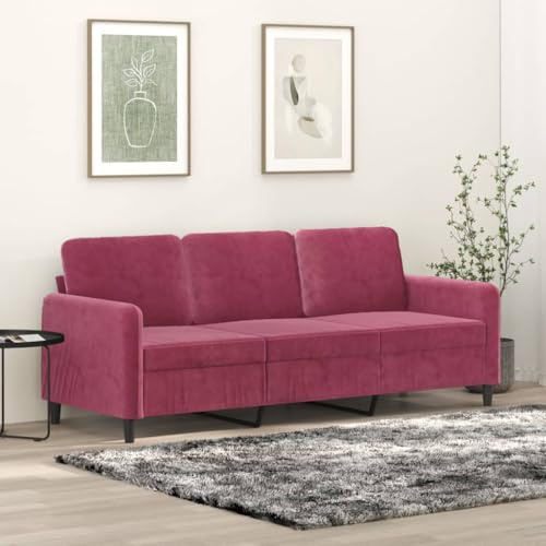 Qnhdfrt Sofa Weinrot Samt 180 cm Dreisitzer mit Metallgestell Bequeme Polstercouch für Wohnzimmer