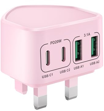 Saqykan USB C Plug Fast Charger, 40W 4-Port Multi USB Plug UK, Compatible with iPhone 16/15/14/13/12/11 Pro Max Plus, iPad, Samsung, Google Pixel, LG, etc.