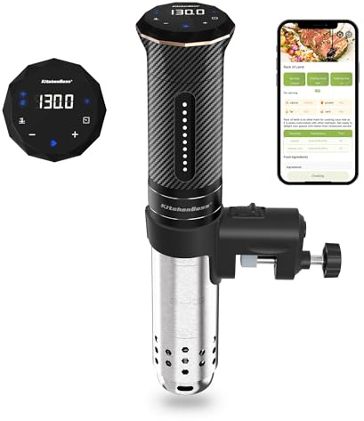 KitchenBoss Wifi Sous Vide Cooker: Ultra-quiet Sous Vide Machine Immersion Circulator APP Control, IPX7 Waterproof All-stainless Steel 1100W Sous Vide Precision Cooker Fast-Heating, Carbon Black