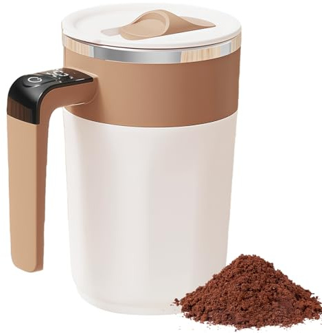 LEKEFETO 400ML Selbstrührende Tasse: Magnetisch, Milchaufschäumer, Temperaturanzeige Elektrischer Rührbecher, Magnetischer Rührbecher, für Zuhause Büro Fitnessstudio Braun