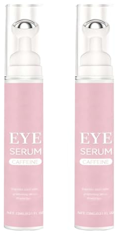 Siero oculare caffeina per occhiaie e gonfiore, crema sotto gli occhi con acido ialuronico, palla anti-invecchiamento per borse lacrimali, rughe e linee sottili, palla da massaggio a 360 ° (2 pezzi)