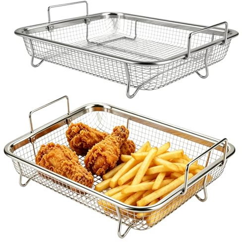 2 st rostfritt stål grillkorg, grillgitter, 22x30,5x8cm Crisper-korg, Mesh grillkorg, grillkorg gitter för ugn, multifunktionell grillgitter, BBQ-bakningskorg, Pommes för bakning, grillning, kylning