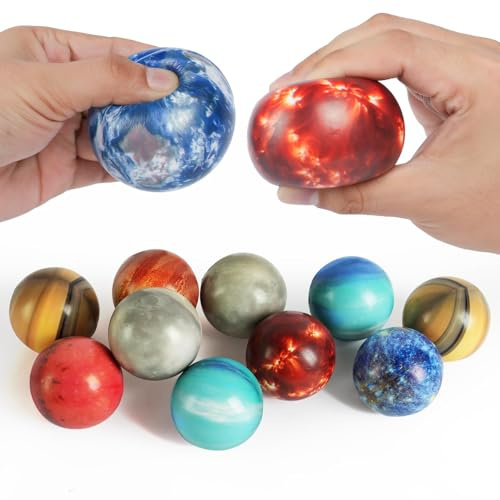 Ainiv Set med 12 anti-stressbollar, 6 cm sensoriska pressbollar, mini planetboll, för att lindra ångest