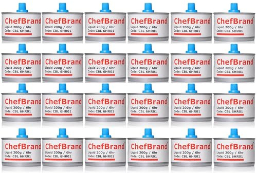 Chafing Fuel Liquid, 6 Hour, for Professional Use Dish Can 6 Hour Burn Time for Hot Food Warming Pans Trays Catering Parties Events Cooking Dining Buffet Heating Solution Events (Pack of 24)