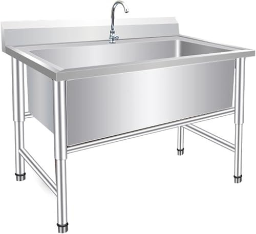Lavandino autoportante in acciaio inox con rubinetto per garage, Autoportante Lavandino Multiuso Lavamani Industriale Ristorante Commerciale Garage Cucina Lavanderia Esterni Industriale (100*60*80)