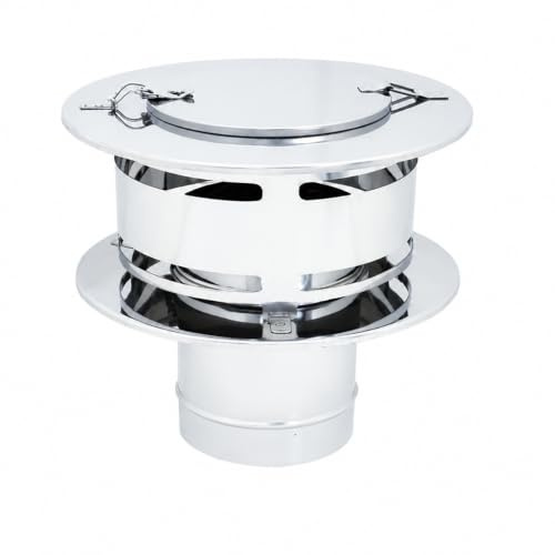 MAKA Comignolo Anti Intemperie con Ispezione, Terminale in Acciaio Inox per Canna Fumaria Camino Stufa a Legna Pellet e Gas, Cappello Antivento con Apertura Ispezione (Ø 150 mm)
