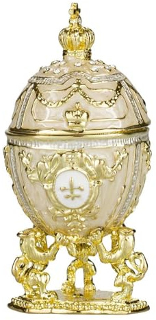 danila-souvenirs Glamorous Style Easter Egg Trinket Jewel Box with Lions and Imperial Crown 7,5 cm cream