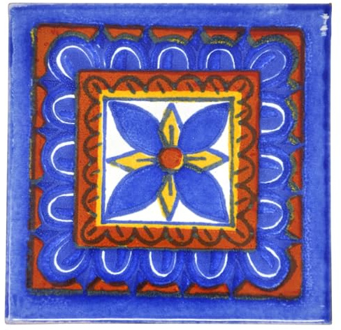Tumia LAC Piastrelle Ceramica Messicane Talavera - Salomon Artigianali Piastrelle Cucina,Bagno, Sottopentola e Fai-da-Te, Decorativo stile Mediterraneo - Pacco da 10