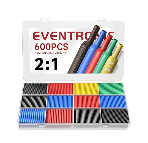 Eventronic Heat Shrink Tubing 600Pcs, 12 Sizes, EVA Material Upgrade, IP56 Waterproof Heatshrink Sleeving Kit, in Total 27m, 5 Colors, Ideal for Electrical Insulation and Wire Connector, Never Fading