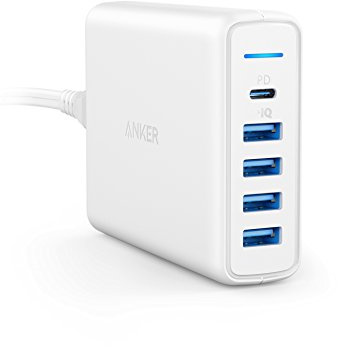 Anker PowerPort I USB-C Chargeur Secteur USB 60W 5 Ports avec 1 Port USB Type-C Power Delivery et 4 Ports PowerIQ pour iPhone X/8/Plus, MacBook, Samsung S8 et PowerIQ pour iPhone, iPad et Android
