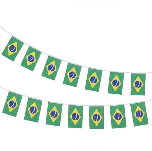 Sonia Originelli Brasilien Fahnen-Girlande ca. 4,5 m - Dekogirlande in der brasilianischen Nationalflagge für WM, EM und Public Viewing