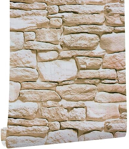 Tapete Selbstklebend 45x200cm, Wandaufkleber 3D Steinoptik Steinwand Effekt Dekorative Aufkleber, Selbstklebende Tapete Blumen für Möbel Küche Schlafzimmer Wohnzimmer (200cm, A6)
