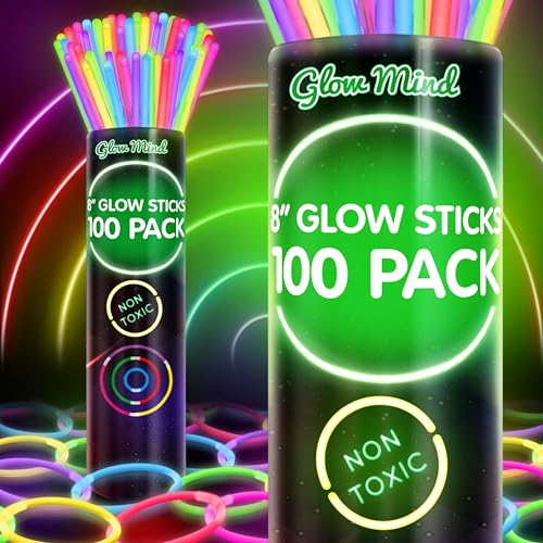 100 Glow Sticks Bulk Party Supplies — Glow in The Dark Fun Party Pack with 8 Glowsticks and Connectors for Bracelets and Necklaces for Kids and Adults