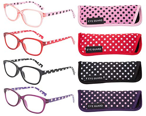 Gafas de lectura EYEGUARD 4 unidades de moda para damas lectoras de primavera con estampado de lunares no polarizadas para mujer gafas de lectura