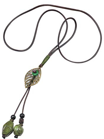 SOIMISS Lederhalskette Lange Pulloverkette Keramik Perlenkette Modeschmuck für Frauen Damen Mädchen Hochzeit Valentinstag Jubiläum Grün