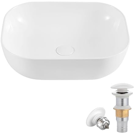 Eridanus Bathroom Vessel Sink with Pop-Up Drain, 20 x 15.8 Rectangular Bathroom Sink, Ceramic Modern Vessel Sink Art Washbasin