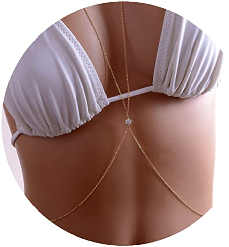 Flovel Strass Körperkette Gold Brustkette Einfache BH Kette Sexy Bikini Kette Körperschmuck für Frauen und Mädchen