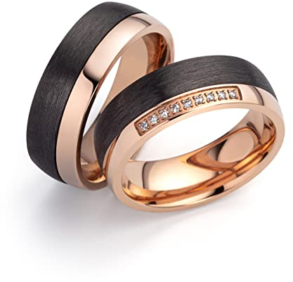 Paar Trauringe, Titan Carbonring, Partnerringe, Eheringe, Hochzeitsring, Trauringe, Verlobungsringe (Gravur/Etui/Garantie) 7012